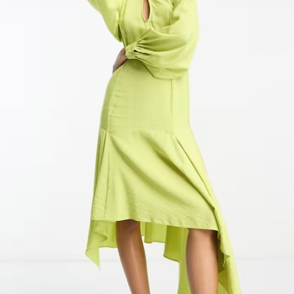 NWT Asos Design Lime Green asymmetrical Midi Dress
